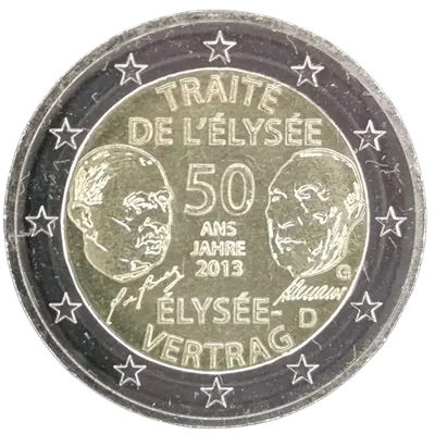 Deutschland 2013 – 50 Jahre deutsch-französische Freundschaft, Elysee-Vertrag – Prägevariante G (Karlsruhe)