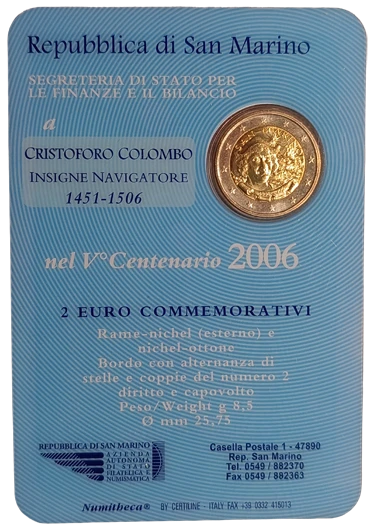 San Marino 2006 – 500. Todestag von Christoph Kolumbus – Coincard