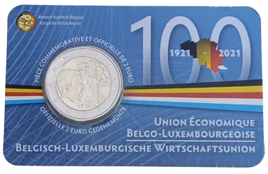Belgien 2021 – 100 Jahre Verfassung der Belgisch-Luxemburgischen Wirtschaftsunion – Coincard – Französisch