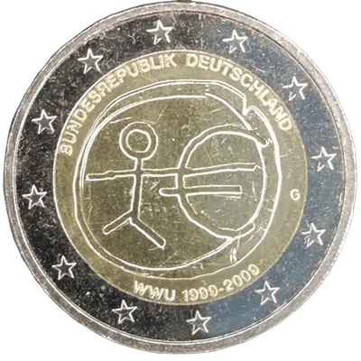 Deutschland 2009 – 10 Jahre Wirtschafts- und Währungsunion, Einführung des Euro – Prägevariante G (Karlsruhe)