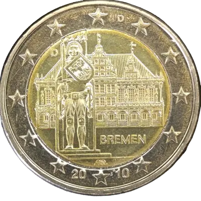 Deutschland 2010 – Bundesland Bremen, Rathaus und Roland – Prägevariante D (München)