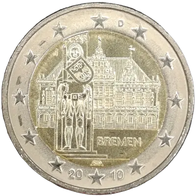 Deutschland 2010 – Bundesland Bremen, Rathaus und Roland – Prägevariante J (Hamburg)